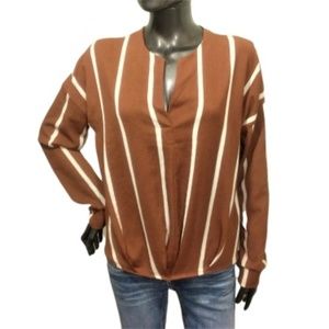 Zara TRF Pumpkin & Cream Striped Blouse